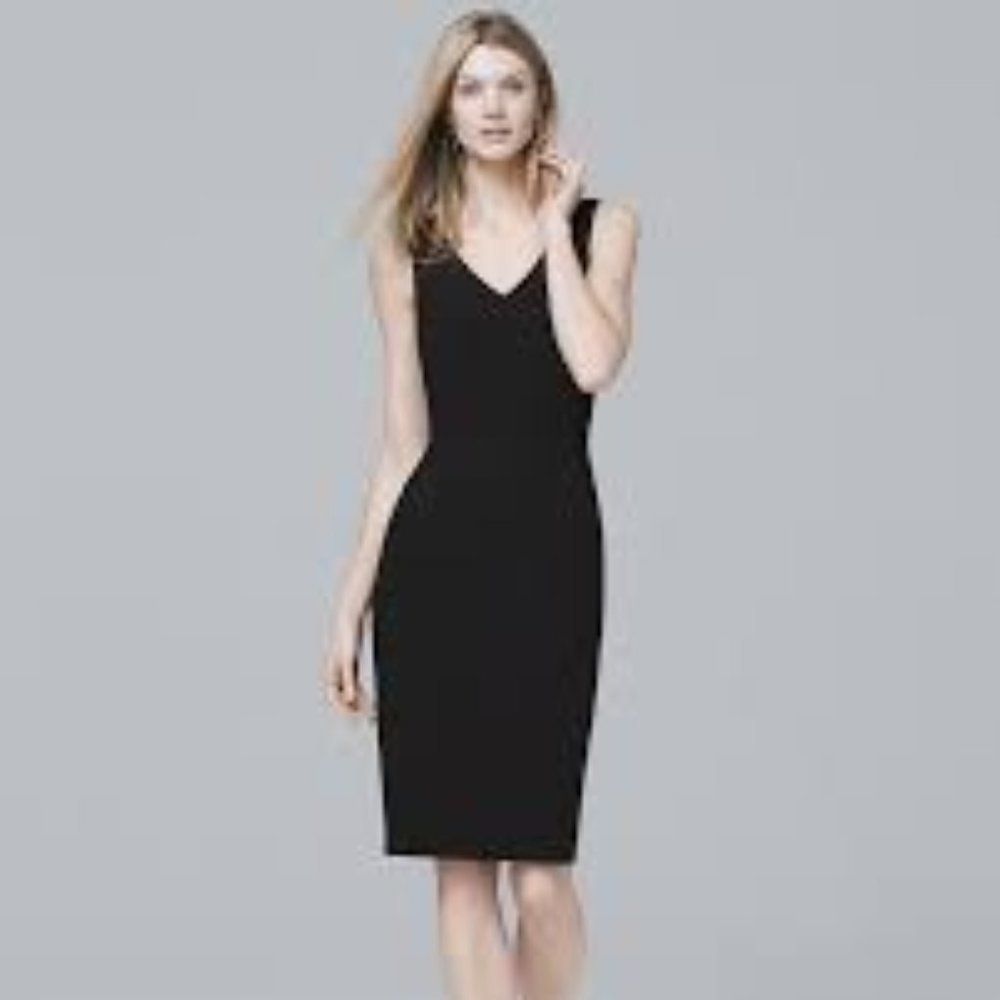 White House Black Market Black V-Neck Sheath Dress - Picture 1 of 7